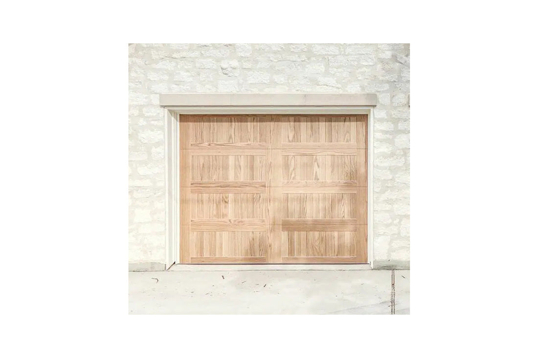 CHI Timeless Stamped Carriage House Insulated Modern Garage Doors in Woodtone Natural Oak