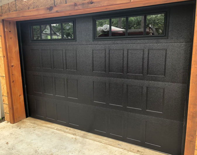 CHI Timeless Stamped Shaker Insulated Modern Garage Doors with Glass in Black
