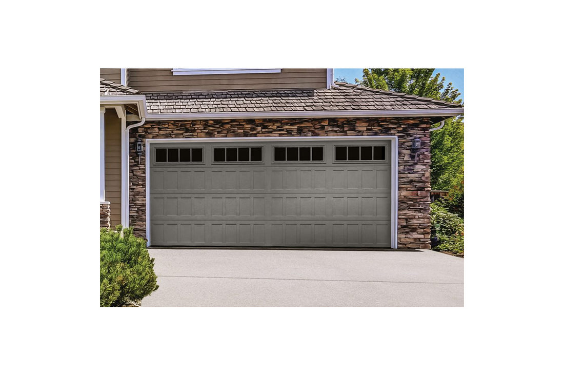 CHI Timeless Stamped Shaker Insulated Modern Garage Doors with Glass in Bronze