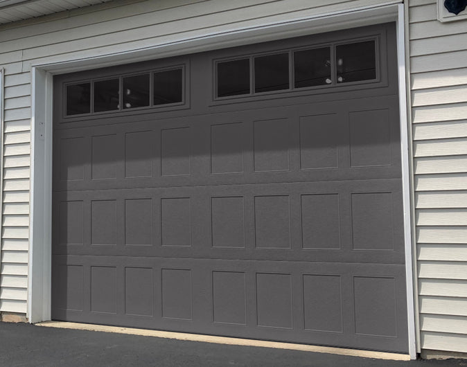 CHI Timeless Stamped Shaker Insulated Modern Garage Doors with Glass in Graphite