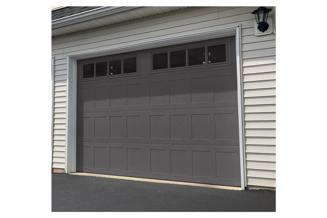 CHI Timeless Stamped Shaker Insulated Modern Garage Doors with Glass in Graphite