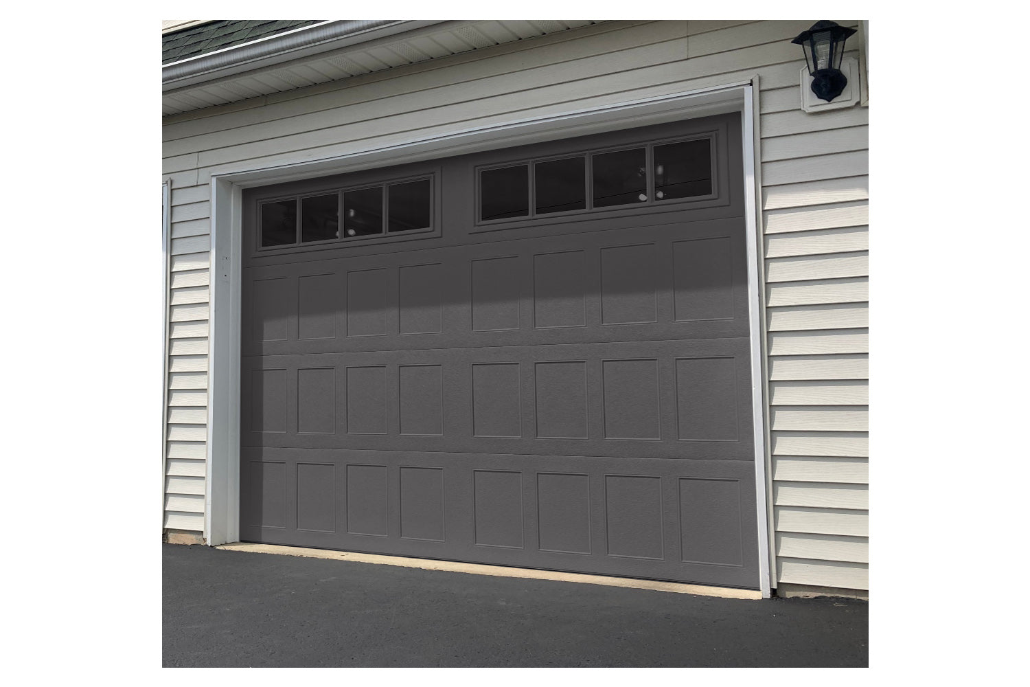 CHI Timeless Stamped Shaker Insulated Modern Garage Doors with Glass in Graphite