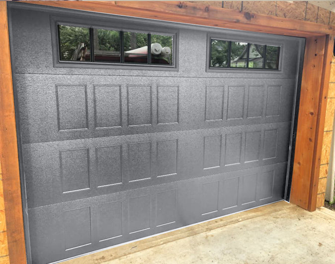 CHI Timeless Stamped Shaker Insulated Modern Garage Doors with Glass in Gray