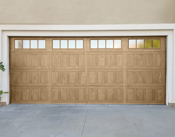 CHI Timeless Stamped Shaker Insulated Modern Garage Doors with Glass in Woodtone Natural Oak