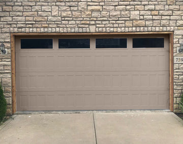 CHI Timeless Stamped Shaker Insulated Modern Garage Doors with Glass in Sandstone