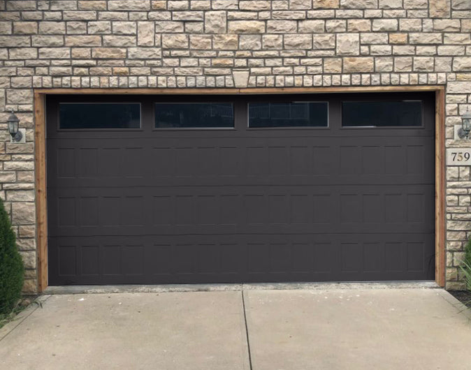 CHI Timeless Stamped Shaker Insulated Modern Garage Doors with Glass in Powder Coated Solar Black