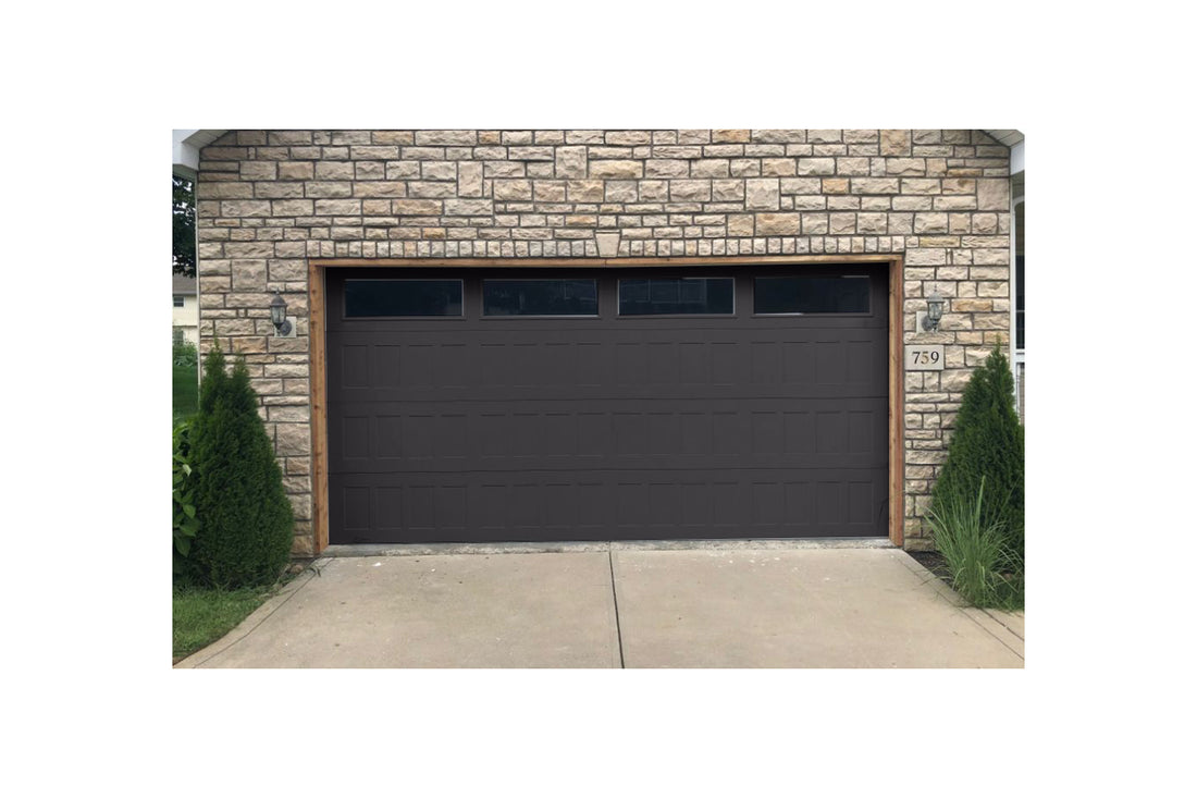 CHI Timeless Stamped Shaker Insulated Modern Garage Doors with Glass in Powder Coated Solar Black