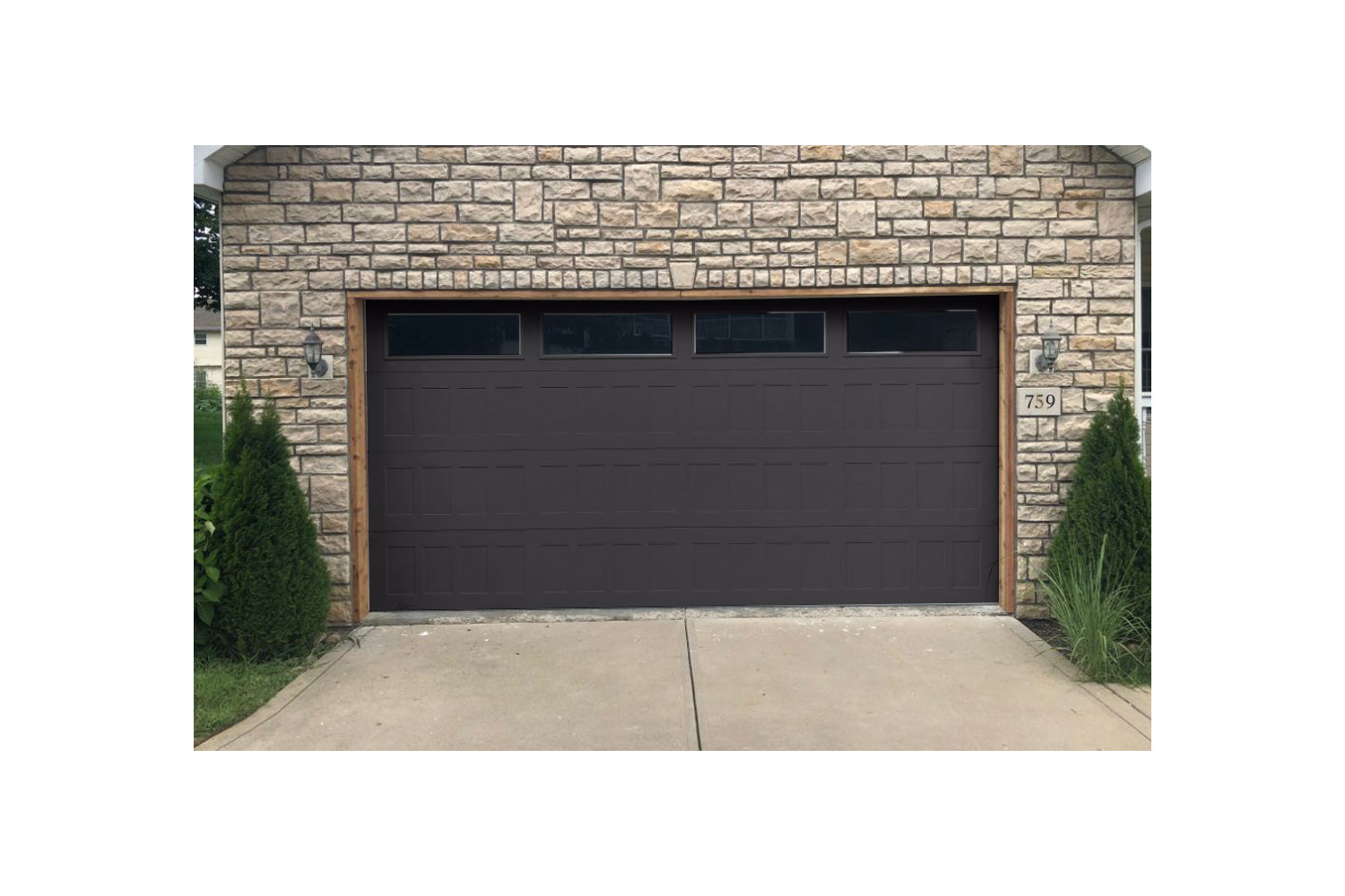 CHI Timeless Stamped Shaker Insulated Modern Garage Doors with Glass in Powder Coated Solar Black