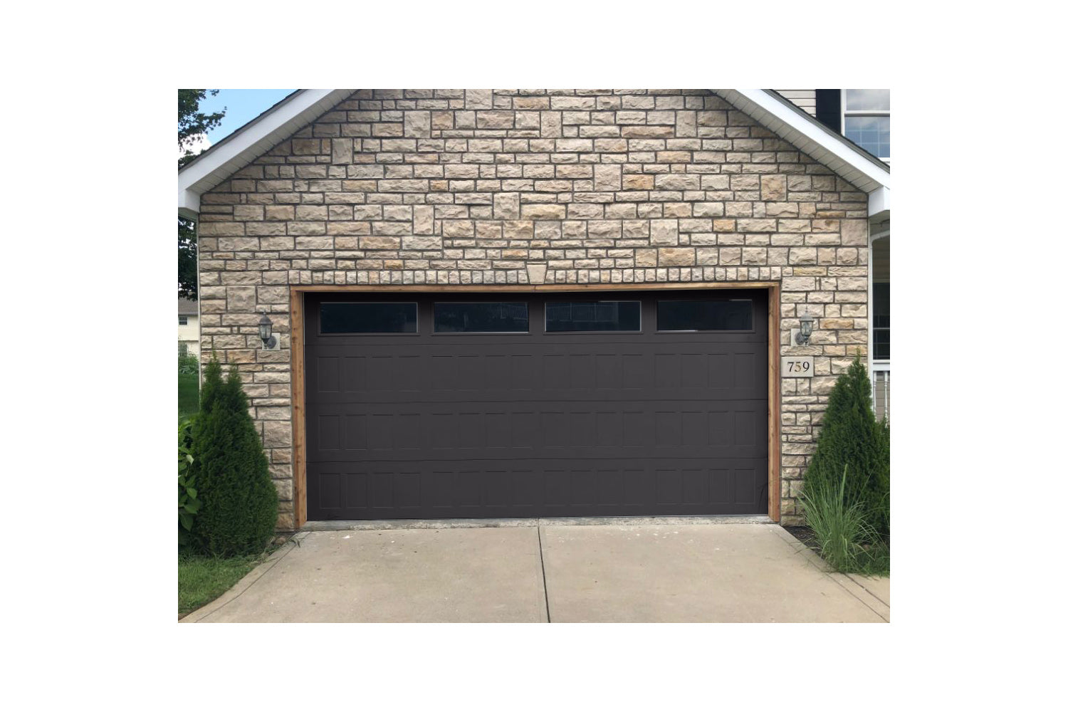 CHI Timeless Stamped Shaker Insulated Modern Garage Doors with Glass in Powder Coated Solar Black
