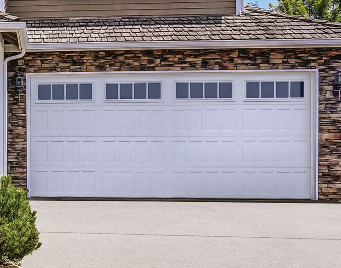 CHI Timeless Stamped Shaker Insulated Modern Garage Doors with Glass in White