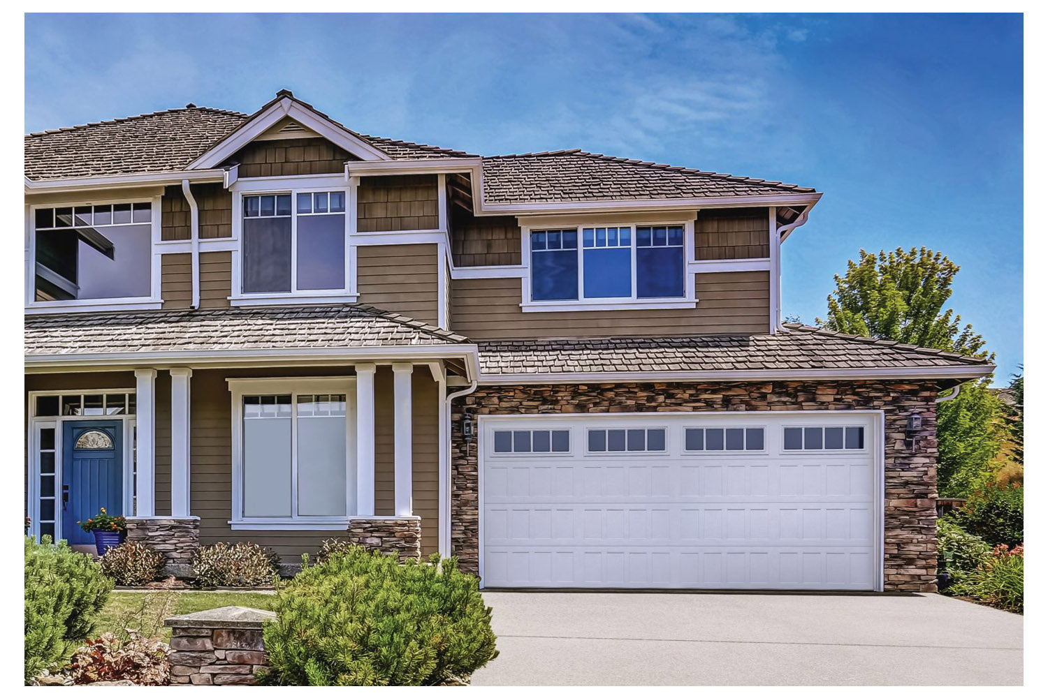 CHI Timeless Stamped Shaker Insulated Modern Garage Doors with Glass in White