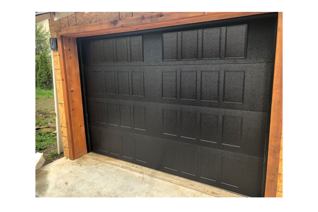 CHI Timeless Stamped Shaker Insulated Modern Garage Doors in Black