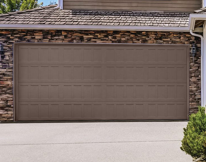 CHI Timeless Stamped Shaker Insulated Modern Garage Doors in Brown