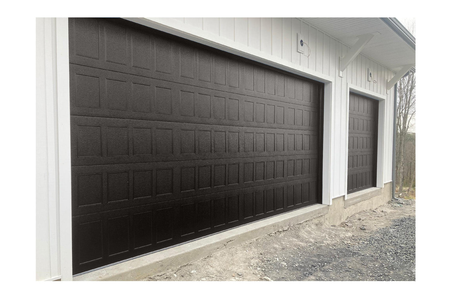 CHI Timeless Stamped Shaker Insulated Modern Garage Doors in Powder Coated Dark Bronze