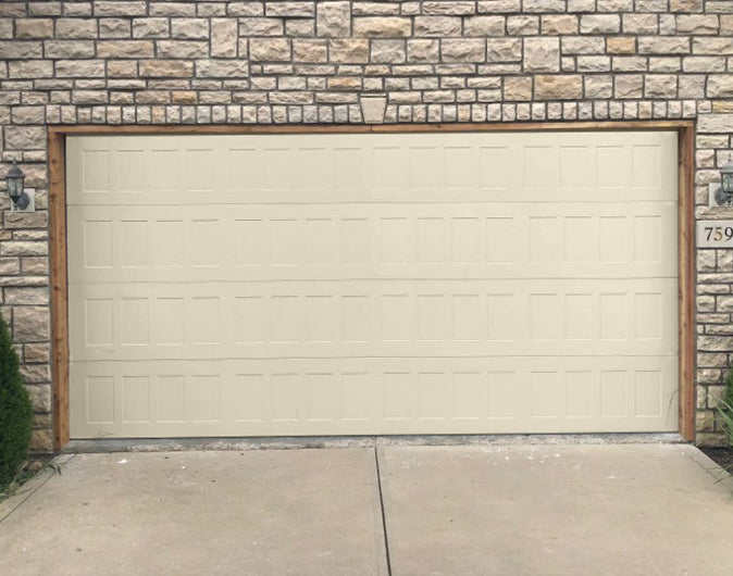 CHI Timeless Stamped Shaker Insulated Modern Garage Doors in Desert Tan