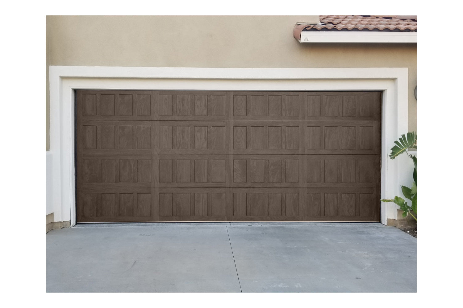CHI Timeless Stamped Shaker Insulated Modern Garage Doors in Driftwood