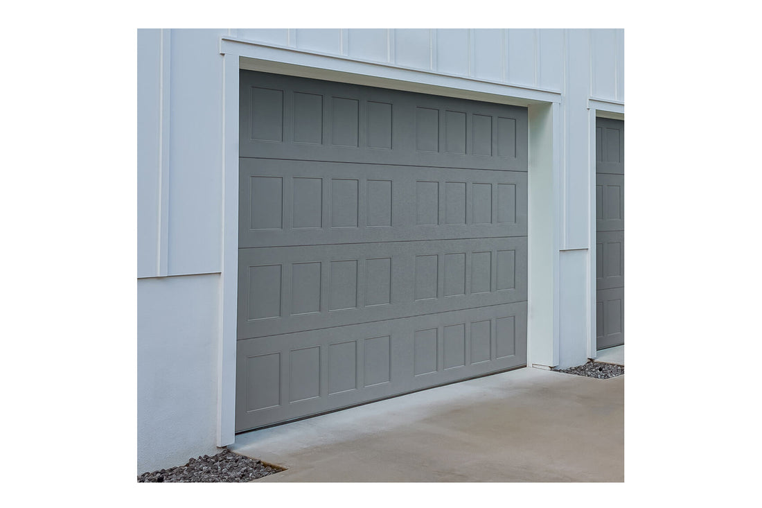 CHI Timeless Stamped Shaker Insulated Modern Garage Doors in Gray
