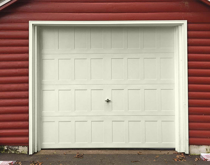 CHI Timeless Stamped Shaker Insulated Modern Garage Doors in Powder Coated Ivory