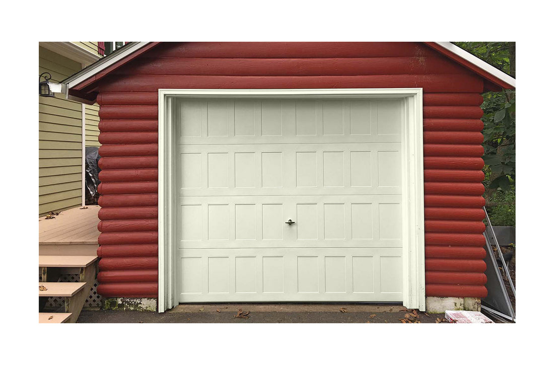 CHI Timeless Stamped Shaker Insulated Modern Garage Doors in Powder Coated Ivory