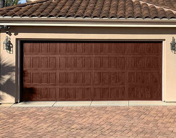 CHI Timeless Stamped Shaker Insulated Modern Garage Doors in Mahogany