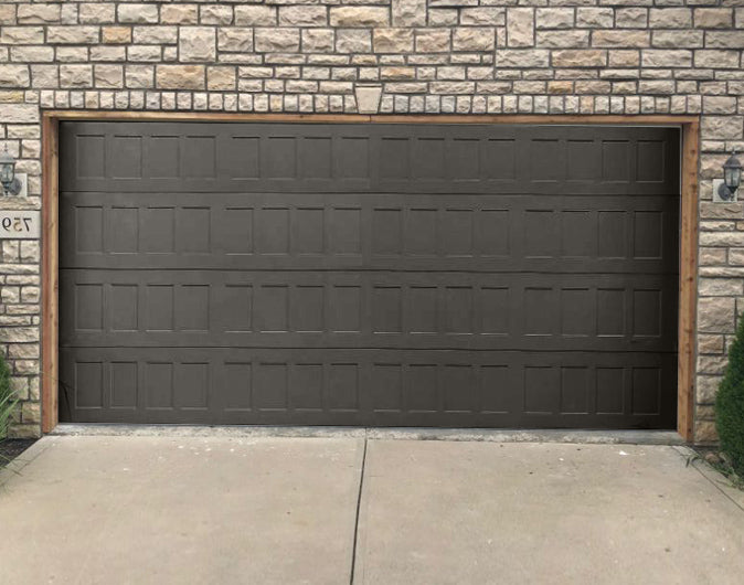 CHI Timeless Stamped Shaker Insulated Modern Garage Doors in Powder Coated Mocha Brown