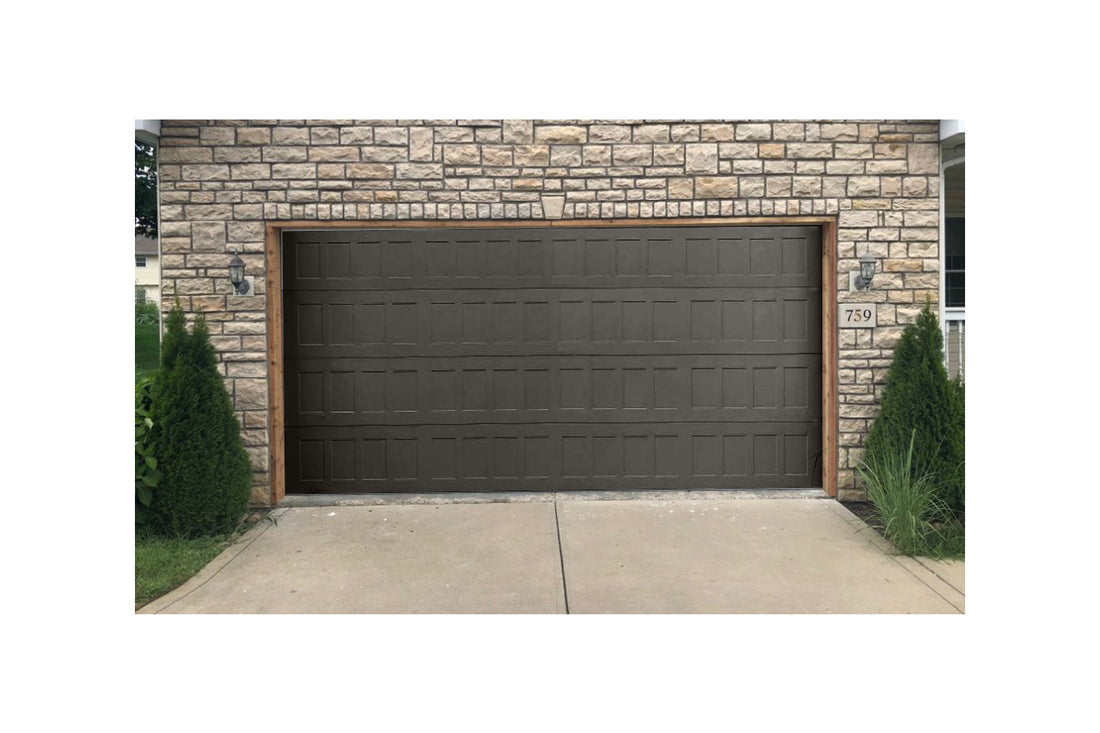 CHI Timeless Stamped Shaker Insulated Modern Garage Doors in Powder Coated Mocha Brown