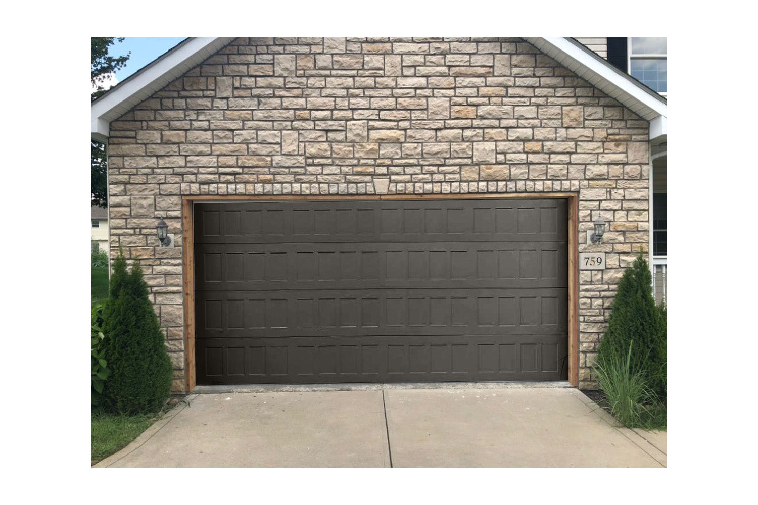 CHI Timeless Stamped Shaker Insulated Modern Garage Doors in Powder Coated Mocha Brown
