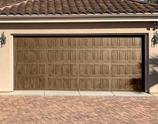 CHI Timeless Stamped Shaker Insulated Modern Garage Doors in Natural Oak