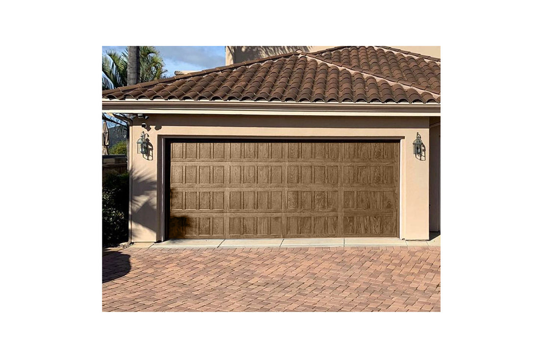 CHI Timeless Stamped Shaker Insulated Modern Garage Doors in Natural Oak
