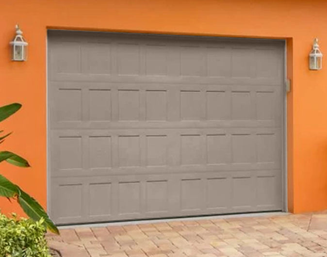 CHI Timeless Stamped Shaker Insulated Modern Garage Doors in Sandstone