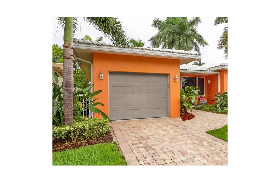 CHI Timeless Stamped Shaker Insulated Modern Garage Doors in Sandstone