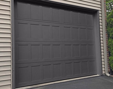 CHI Timeless Stamped Shaker Insulated Modern Garage Doors in Powder Coated Solar Black