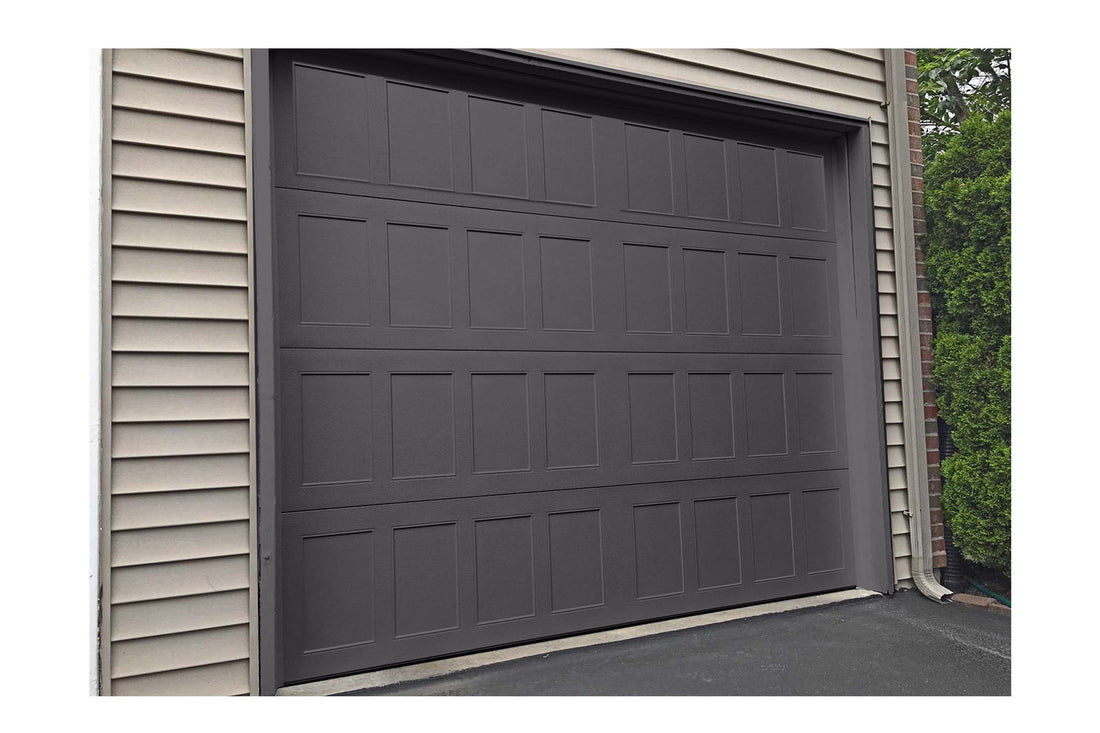 CHI Timeless Stamped Shaker Insulated Modern Garage Doors in Powder Coated Solar Black