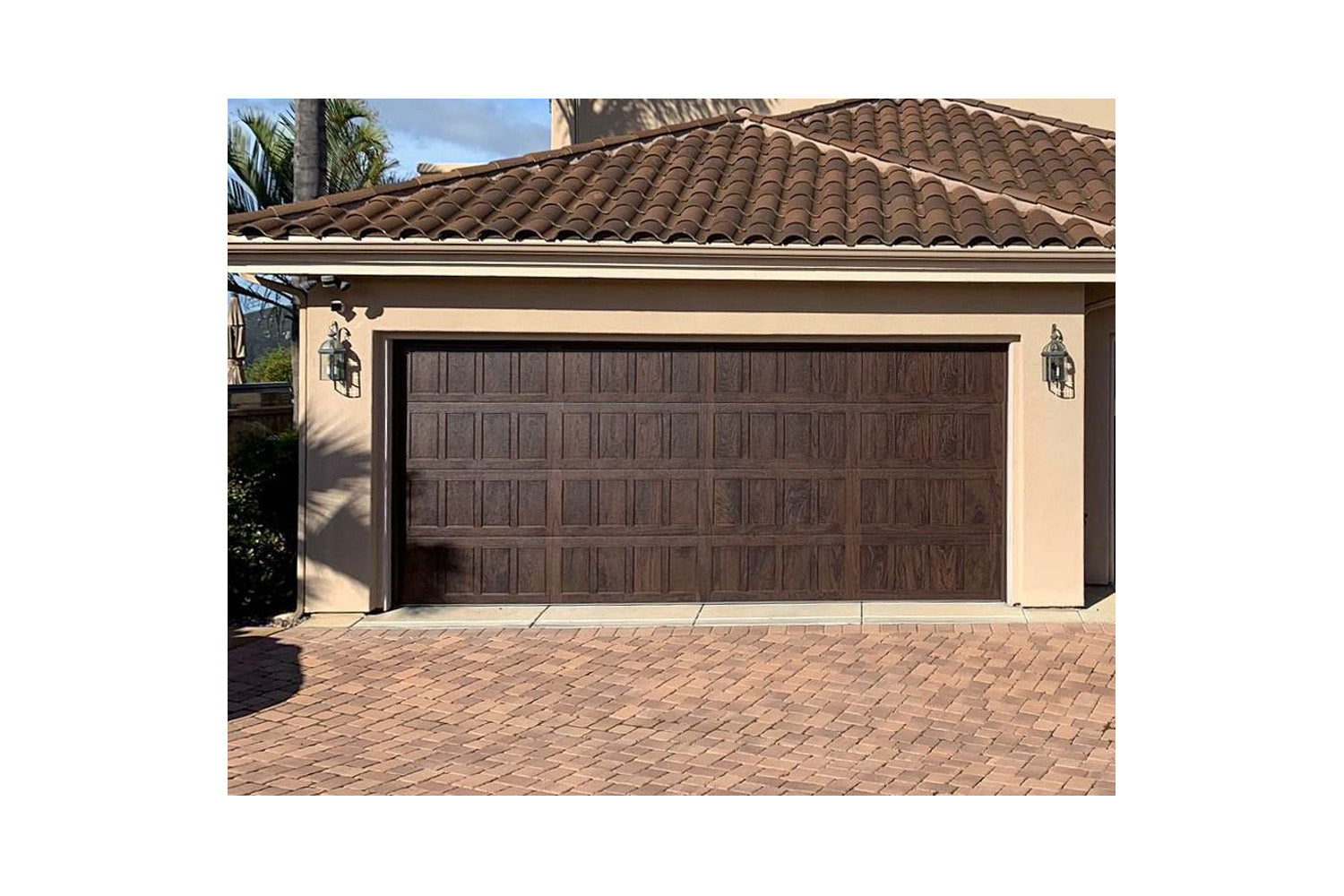 CHI Timeless Stamped Shaker Insulated Modern Garage Doors in Walnut