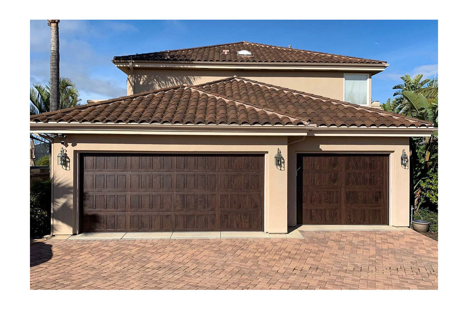 CHI Timeless Stamped Shaker Insulated Modern Garage Doors in Walnut