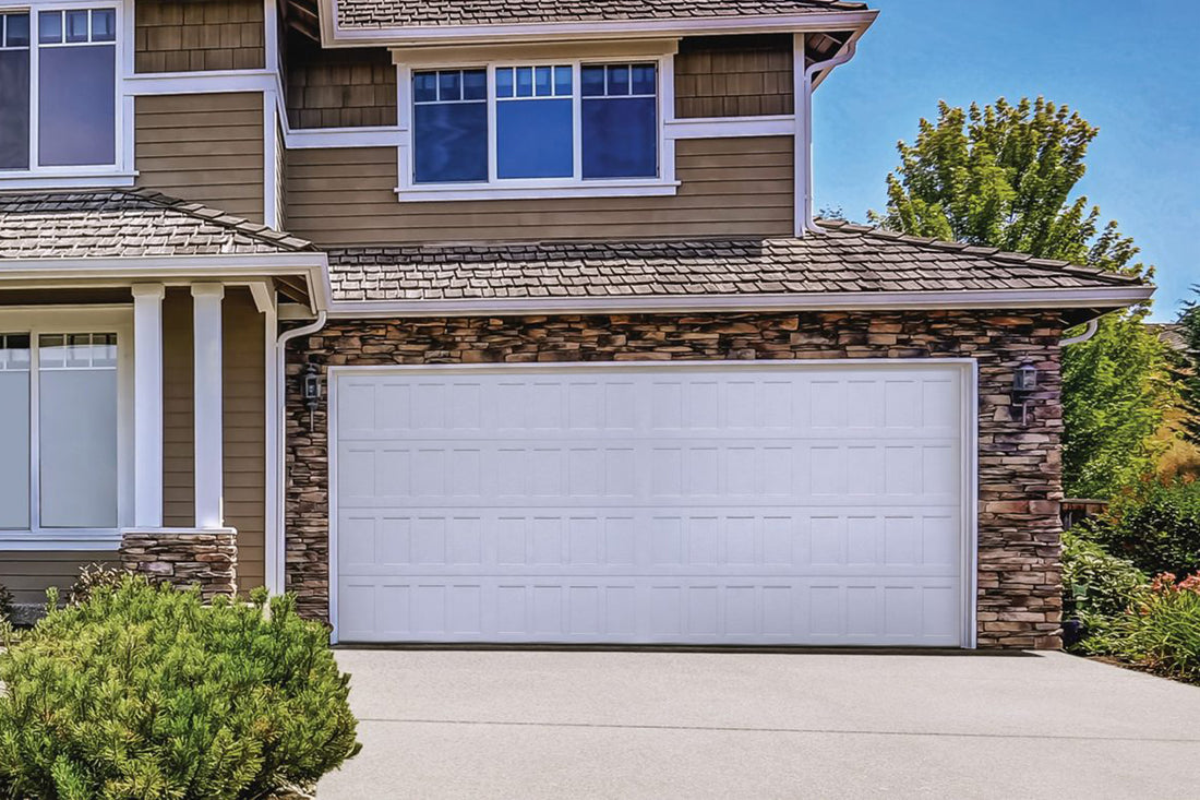 CHI Timeless Stamped Shaker Insulated Modern Garage Doors in White