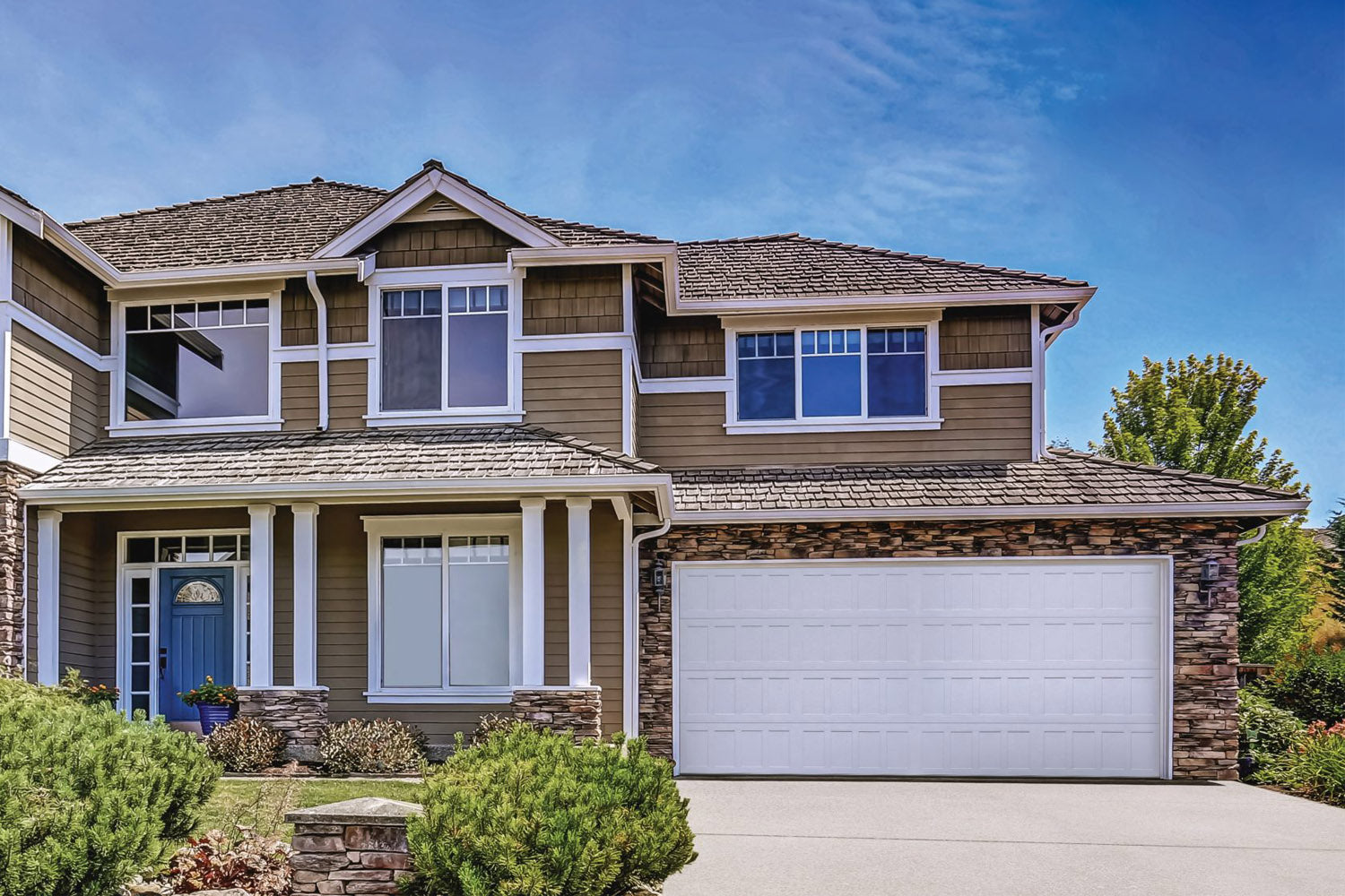 CHI Timeless Stamped Shaker Insulated Modern Garage Doors in White