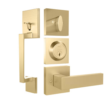 Mega Handles Tobelle Square Tubular Entry Handleset Satin Brass SB