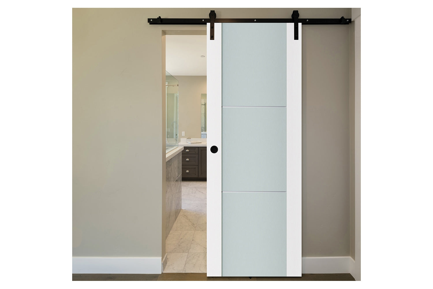 Nova Triplex 004 Soft White Laminated Modern Interior Door - Barn Door