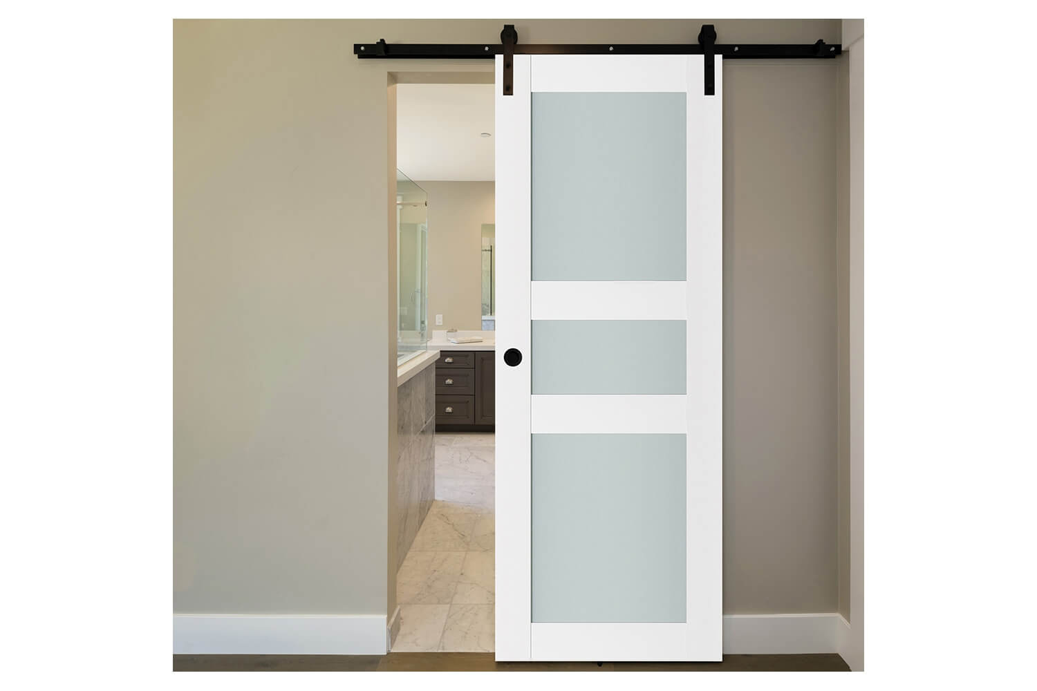 Nova Triplex 029 Soft White Laminated Modern Interior Barn Door