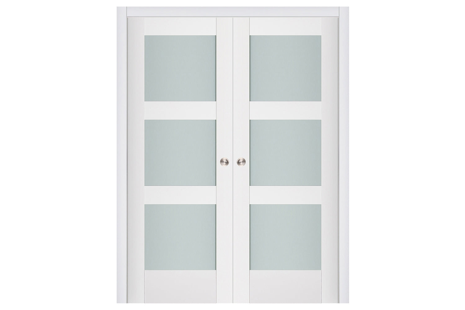 Nova Triplex 058 Soft White Laminated Modern Interior Door - Double Pocket Door