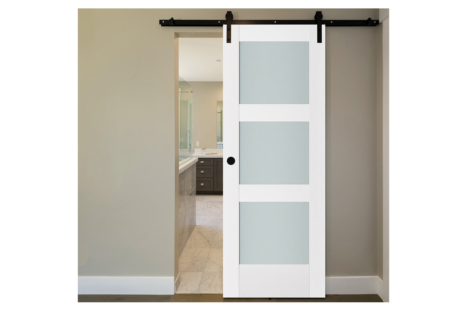 Nova Triplex 058 Soft White Laminated Modern Interior Door - Barn Door