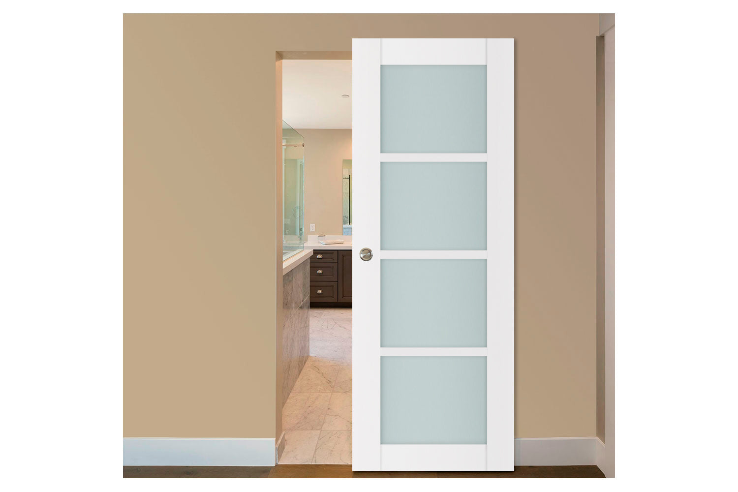 Nova Triplex 4-Lite Soft White Laminated French Door - Magic Door