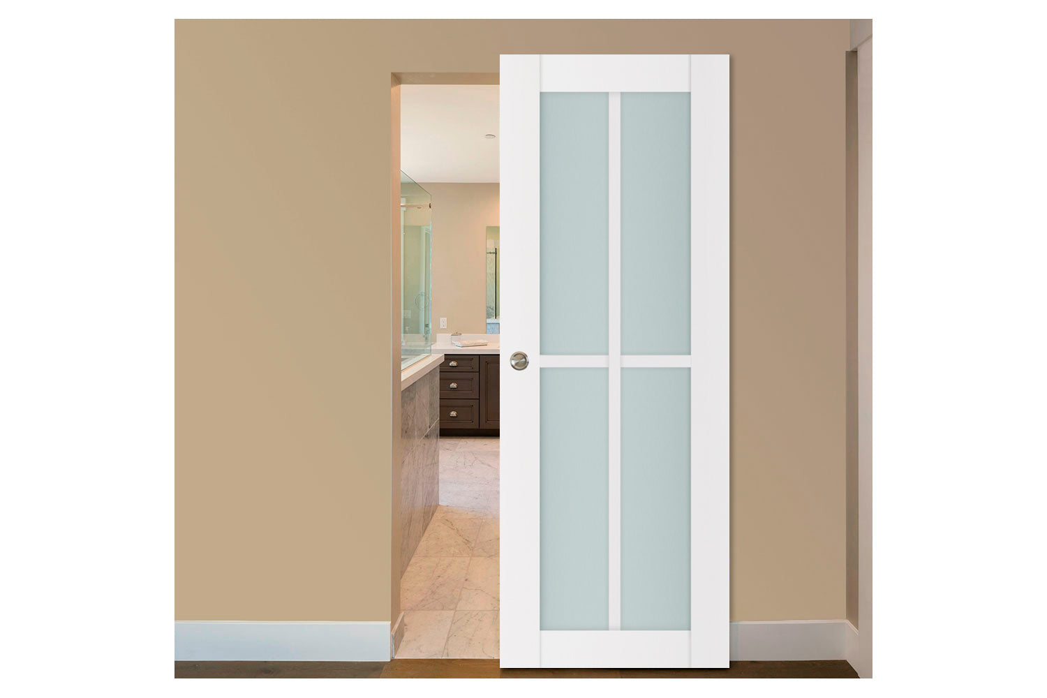 Nova Triplex 4-Lite Vertical Soft White Laminated French Door - Magic Door