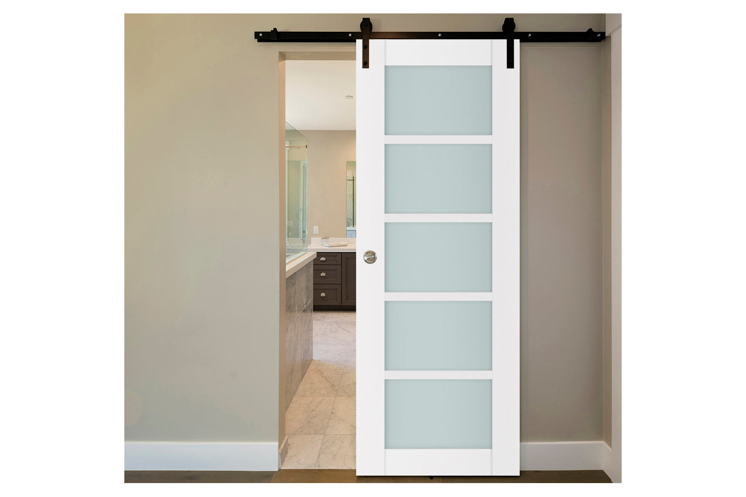 Nova Triplex 5-Lite Soft White Laminated French Door - Barn Door