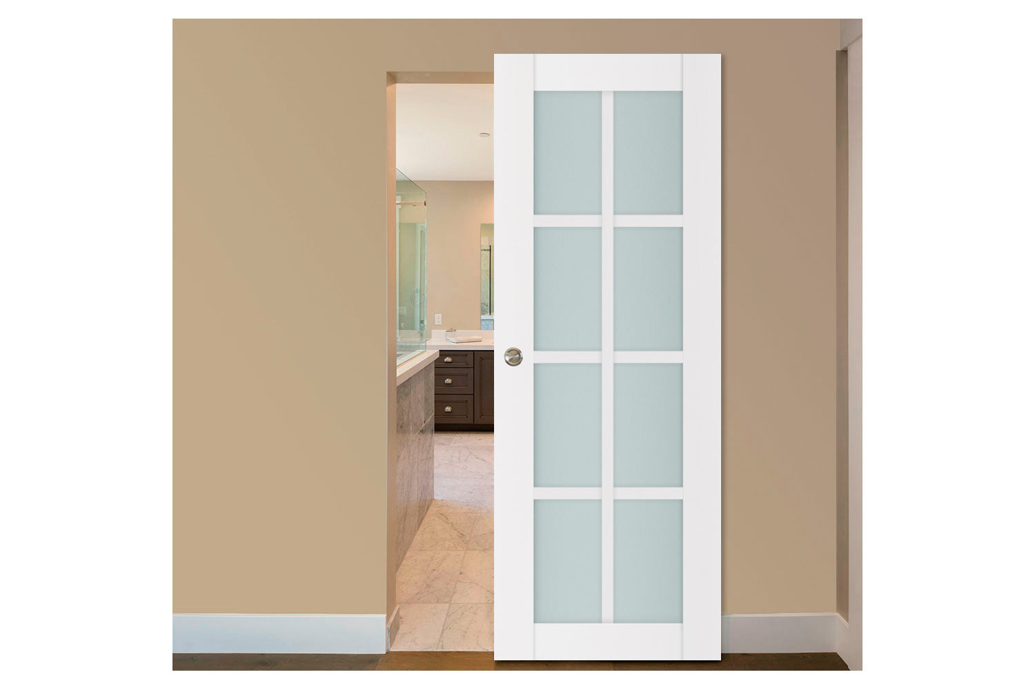 Nova Triplex 8-Lite Soft White Laminated French Door - Magic Door