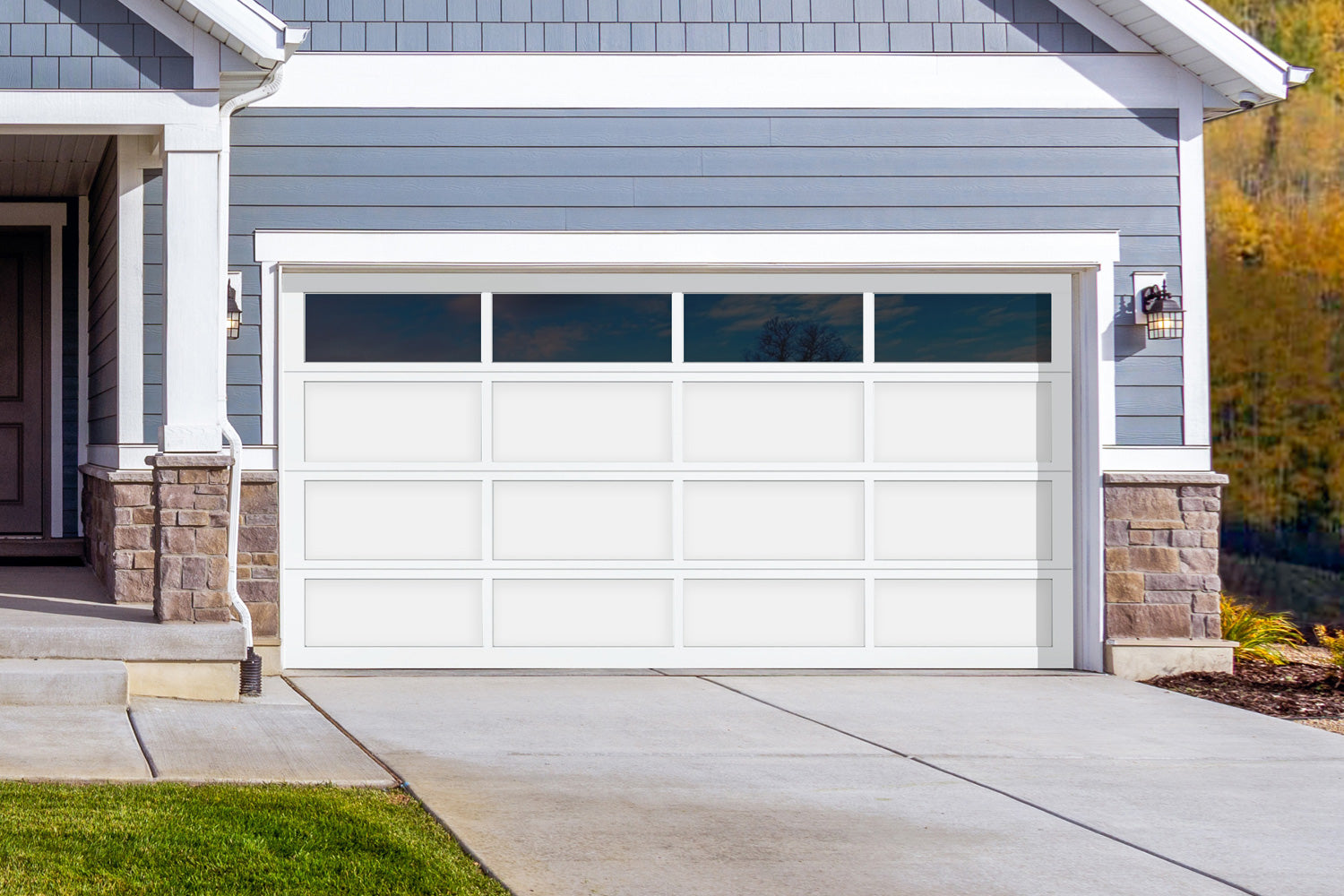 CHI Full-View Aluminum Insulated Modern Garage Doors with Top Glass in Solid White